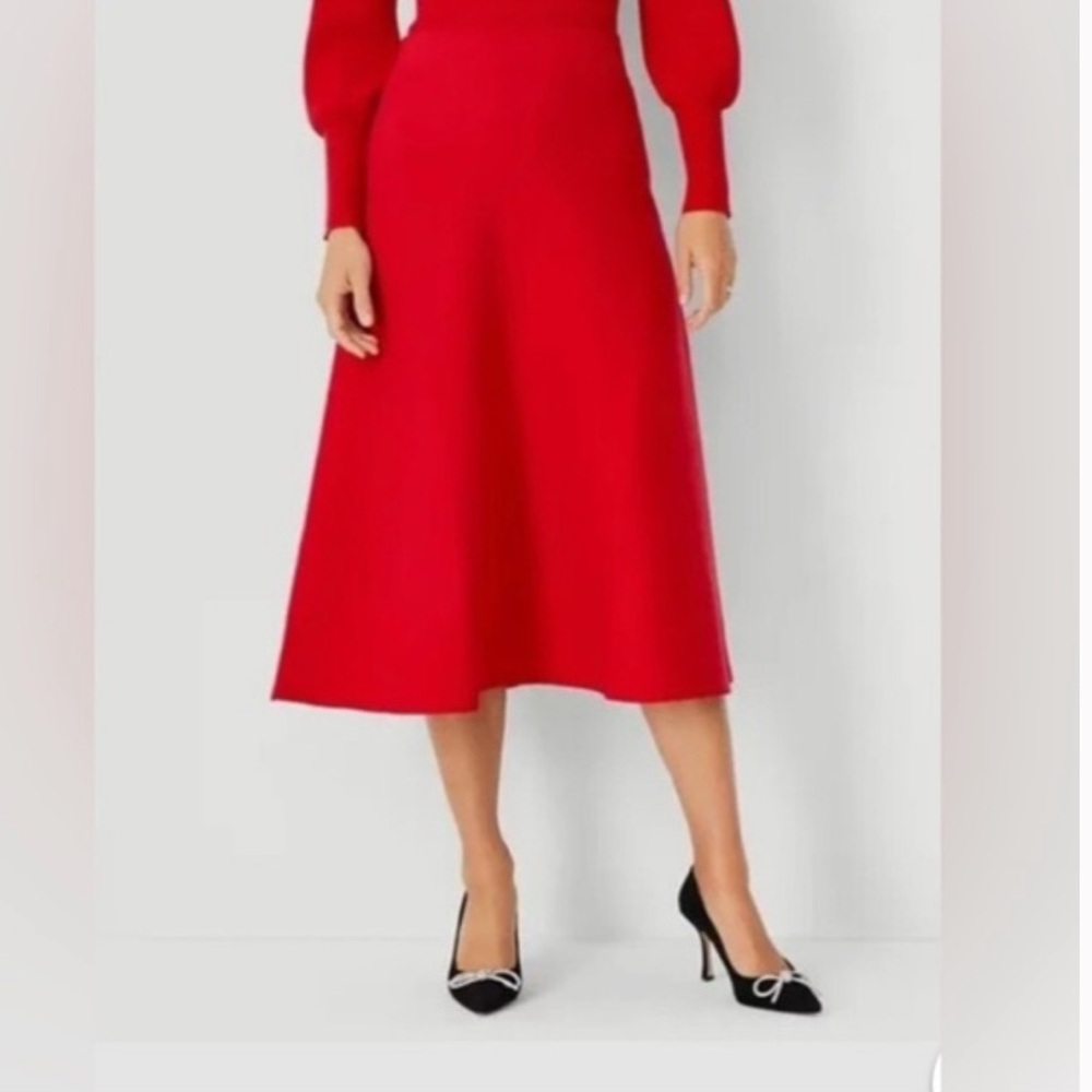 Ann Taylor Red A-Line Midi Skirt